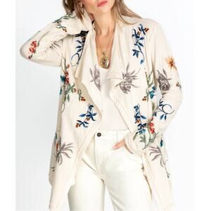 Johnny Was BIYA Leandria Floral Embroidered Cream Cardigan Size Small Multi